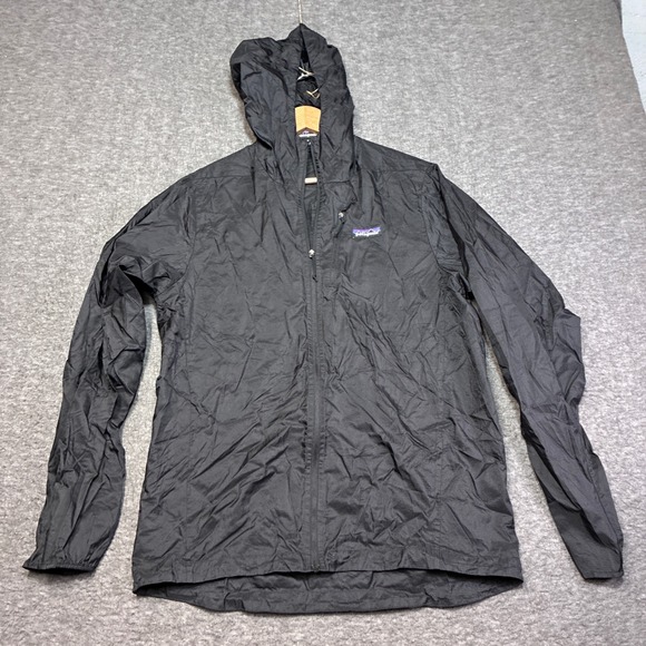 Patagonia Houdini Windbreaker Jacket Men Medium Black Full Zip Hooded Ultralight